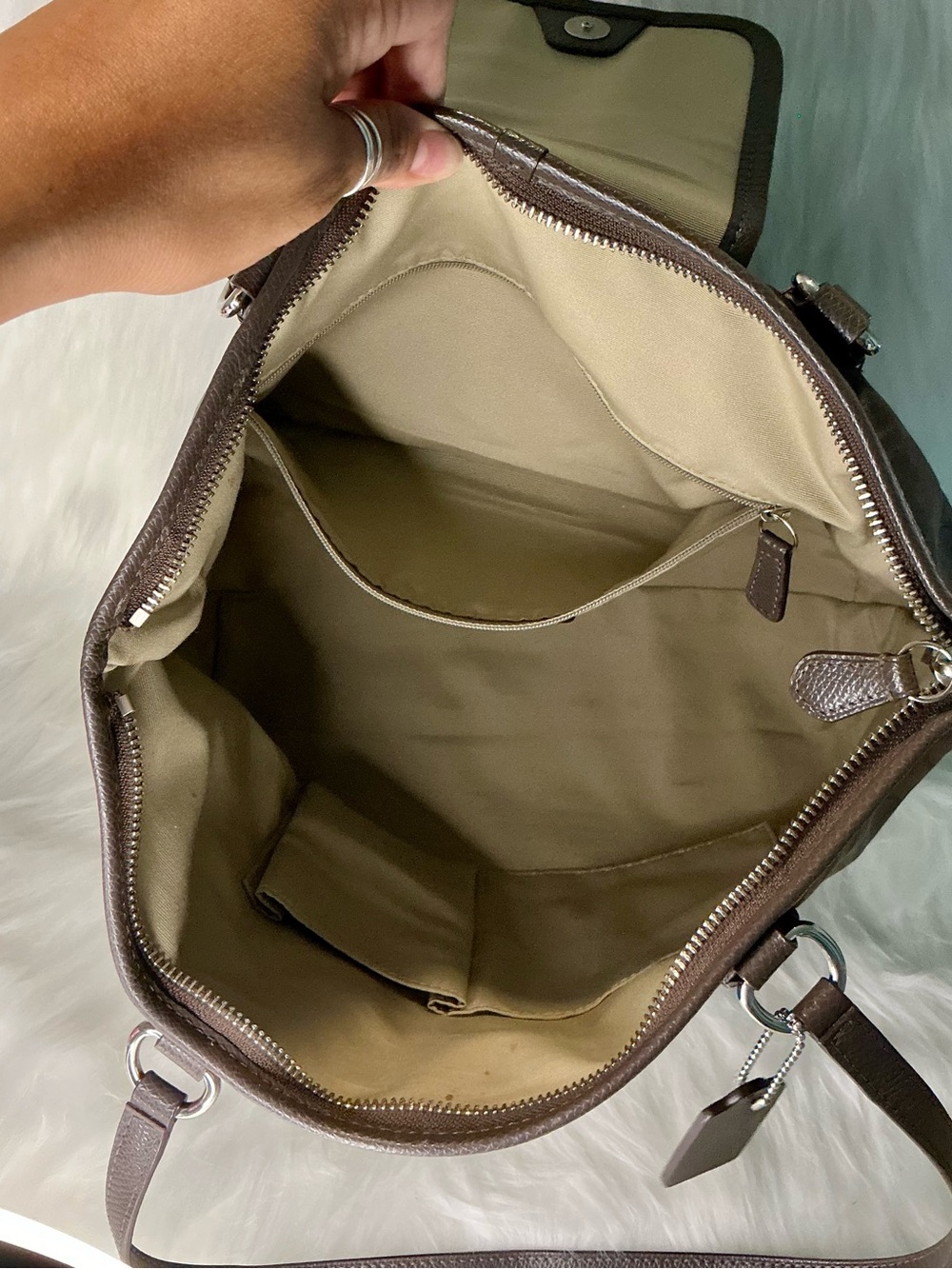 Classic Coach Beige CC Signature Satchel with Brown Leather Trim - Picture 7 of 8